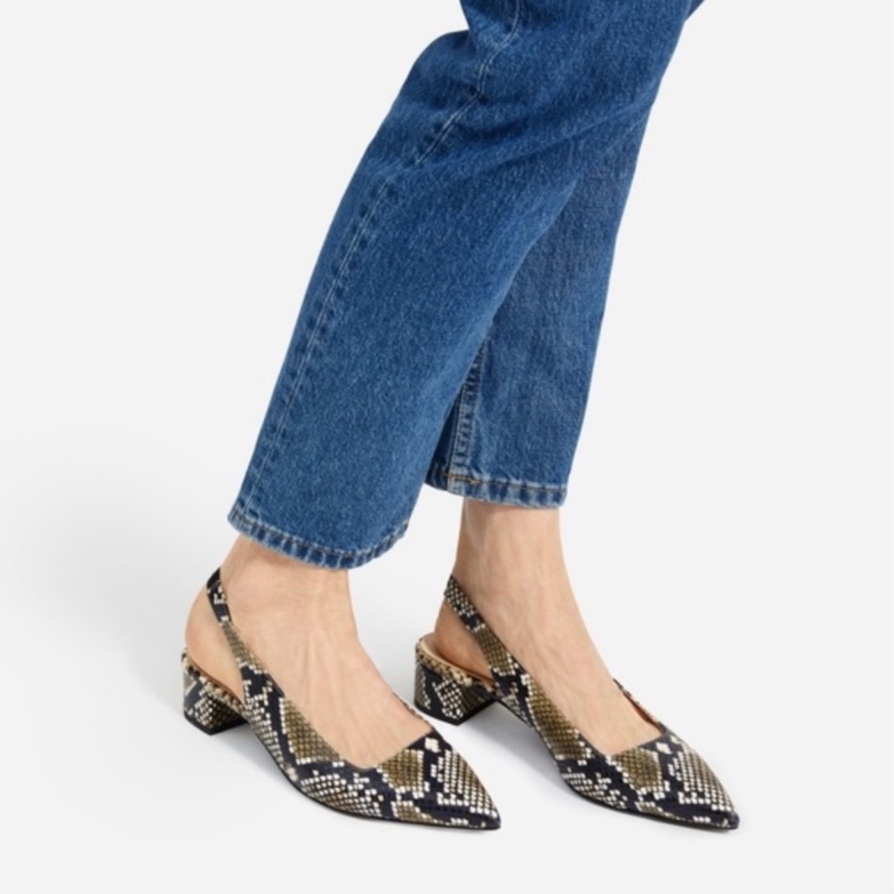 Everlane The Editor Slingback Snake Print Block Heel
